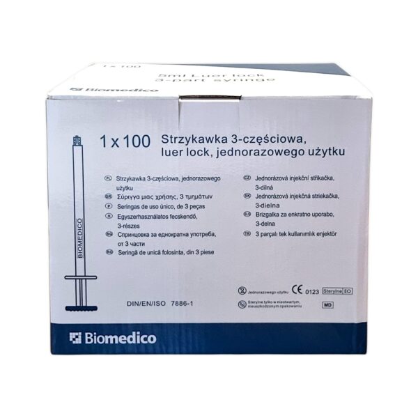 Strzykawka 3cz. luer lock Biomedico 5ml, 100szt./op. - obrazek 2