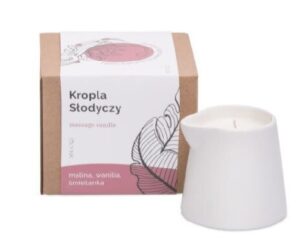 Świeca do masażu w kartonie (kropla słodyczy-malina, wanilia, śmietanka), 250g