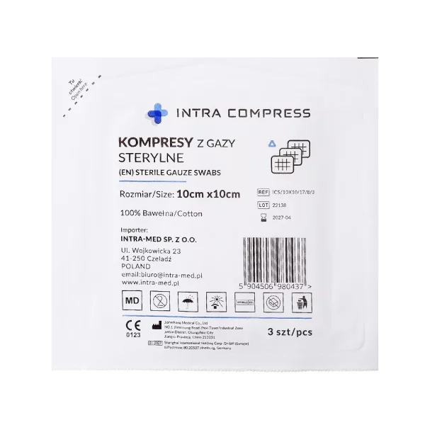 Kompres gazowy Intra Compress (10x10cm) jałowy, 8W-17N,  3szt./op.