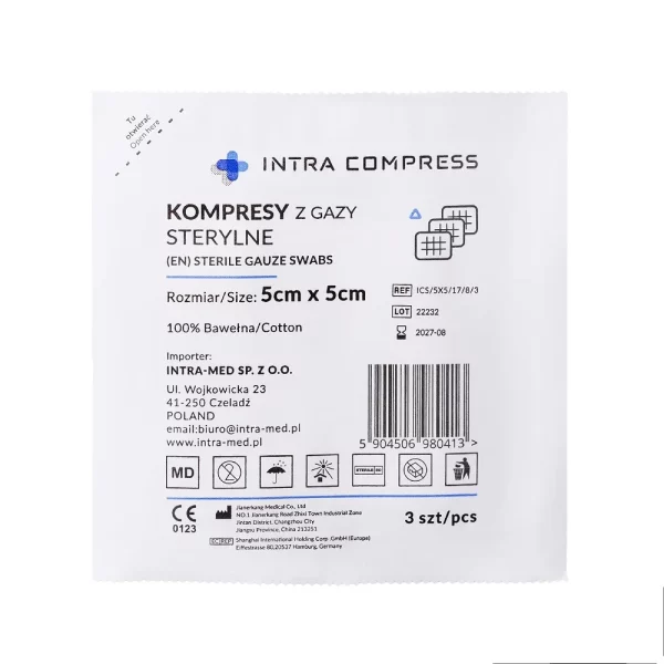 Kompres gazowy Intra Compress (5x5cm) jałowy, 8W-17N,  3szt./op.