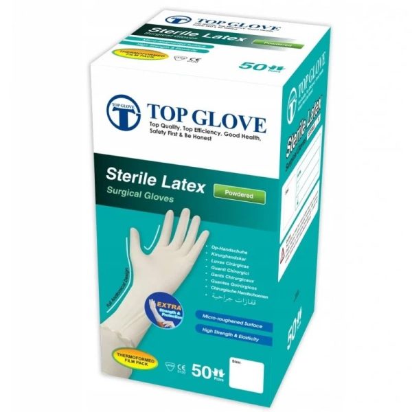 Rękawice chirurgiczne lateksowe Top Glove PP - pudrowane, rozm. (8,0) Sterylne, 1 para