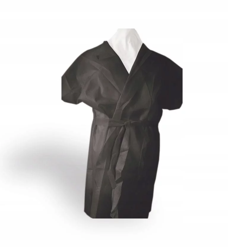 Szlafrok z włókniny PP wiązany, 1 szt. Czarny