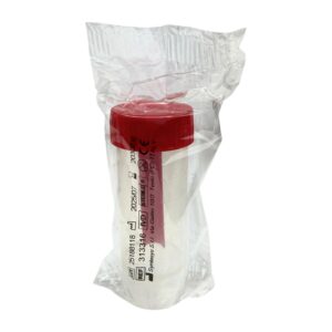 Pojemnik na kał PP z czerwoną nakrętką, z łopatką, jałowy, 30ml, 1szt.